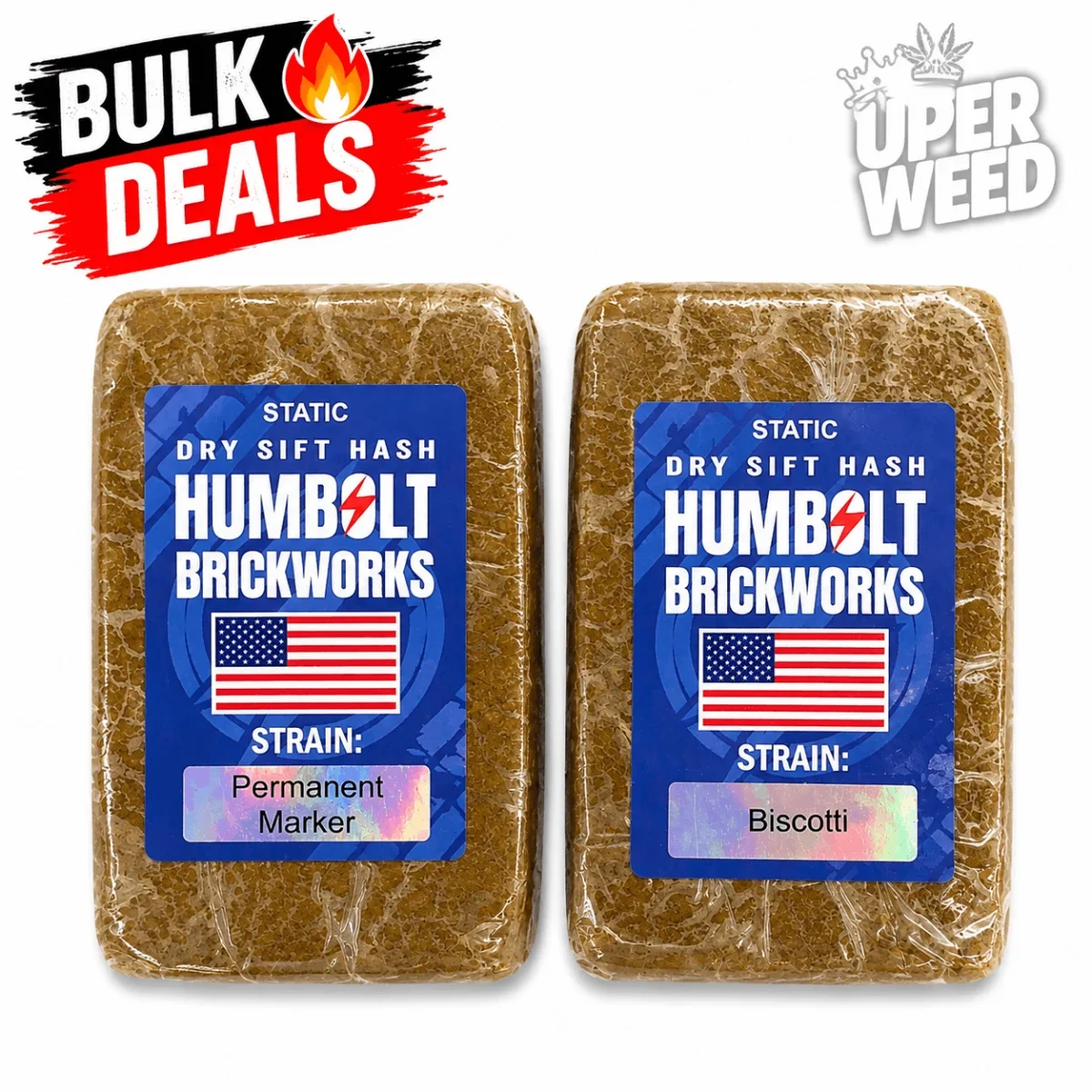 Humbolt Brickworks Static Dry Sift Hash concentrate displayed on a clean surface with premium cannabis product styling 2