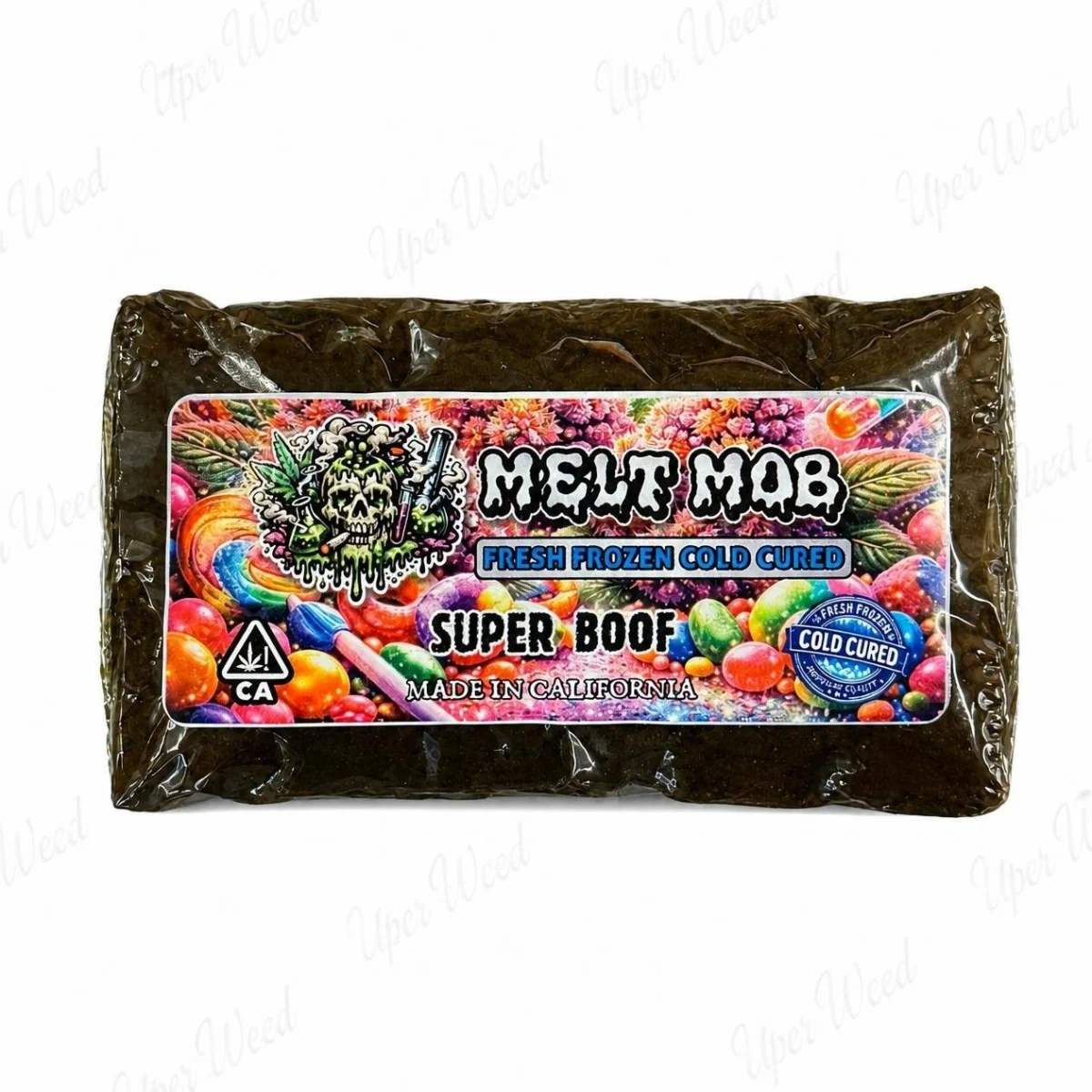 Melt Mob Super Boof Hash cannabis concentrate in premium packaging, lab-tested 99% THC product from Uper Weed Hash 2