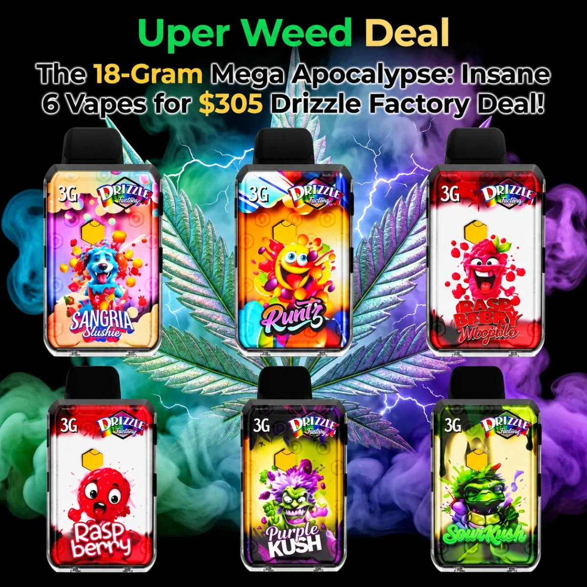 The 18-Gram Mega Apocalypse: Insane 6-Pack of 3g Vapes for $305 Drizzle Factory Deal! product image 5