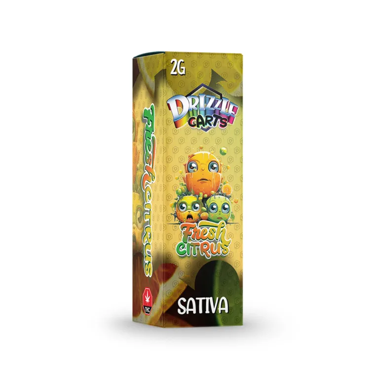 Pink Drizzle Carts Bubble Gum 2g Sativa cartridge package with candy-style art 10