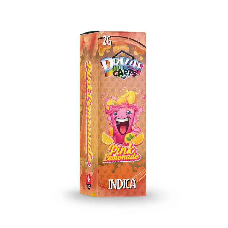 Pink Drizzle Carts Bubble Gum 2g Sativa cartridge package with candy-style art 25