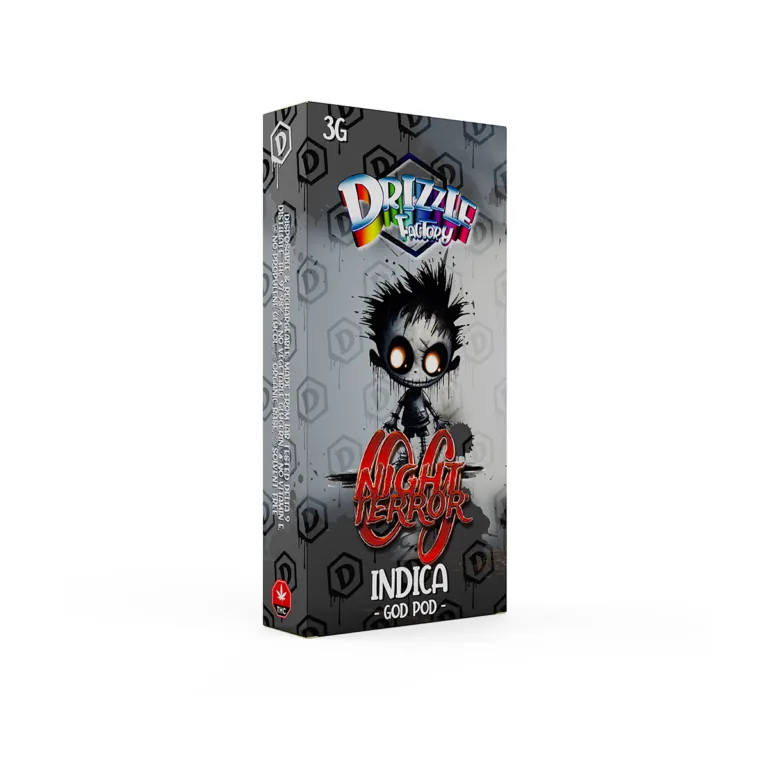 Drizzle Factory Night Terror OG 3g GOD POD disposable vape package labelled Indica 2