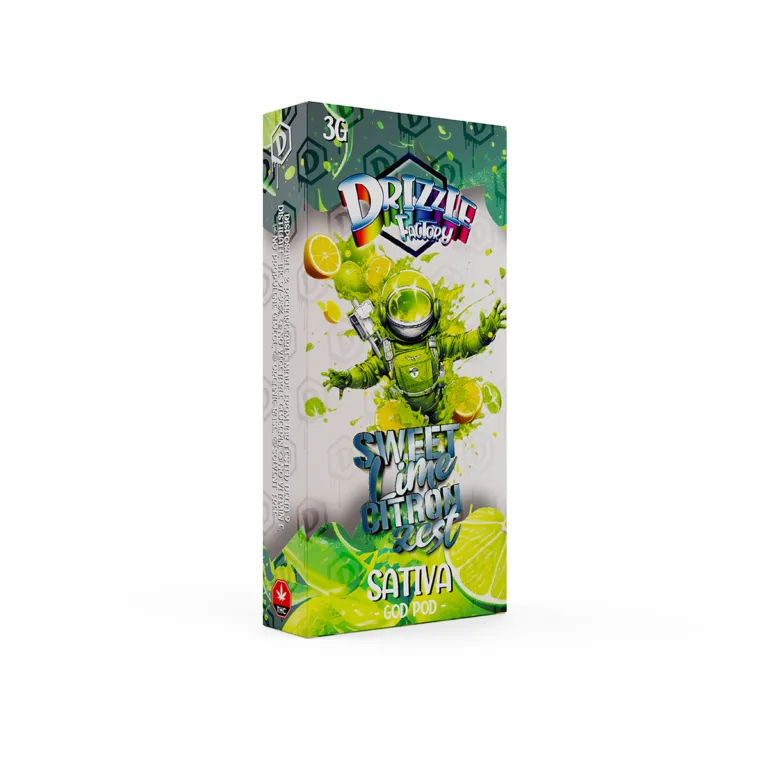 Sweet Lime Citron Zest 3g vape and green Sativa God Pod box 2