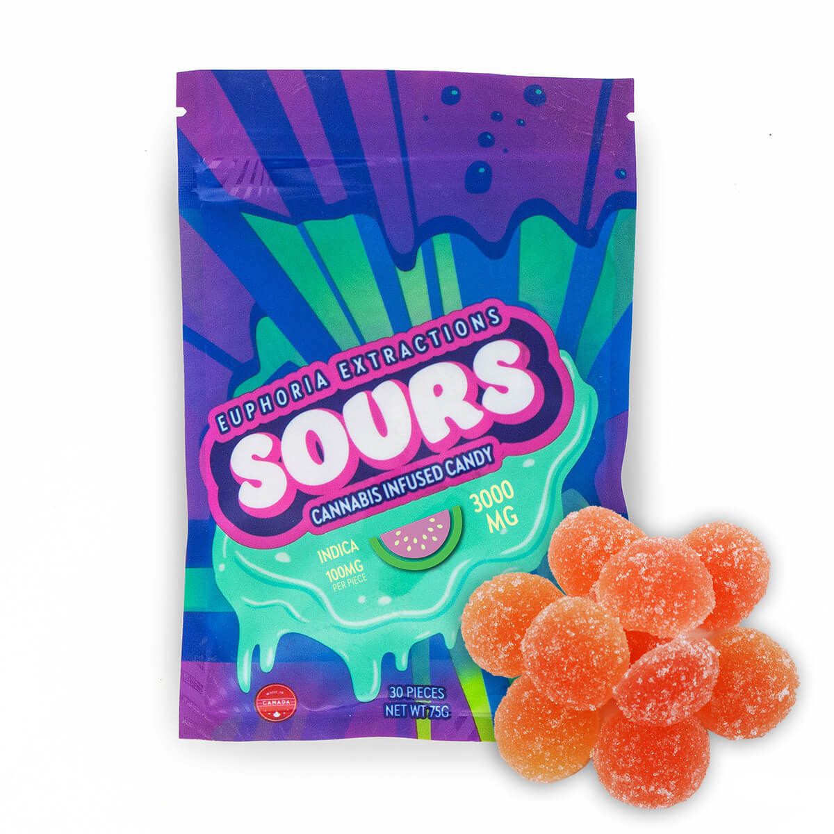 Colourful Euphoria Extractions Sours promotional pouch artwork 2