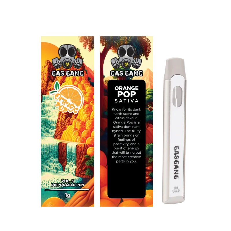 Paint-splashed Gas Gang Blue Slushie Indica 1g box with white disposable pen 16