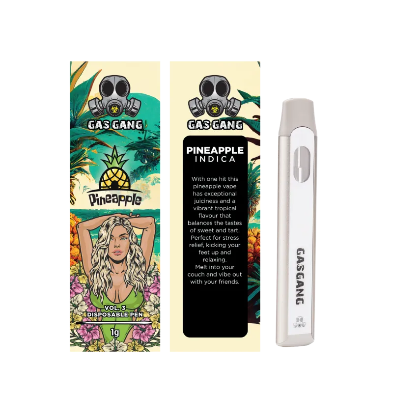 Paint-splashed Gas Gang Blue Slushie Indica 1g box with white disposable pen 18