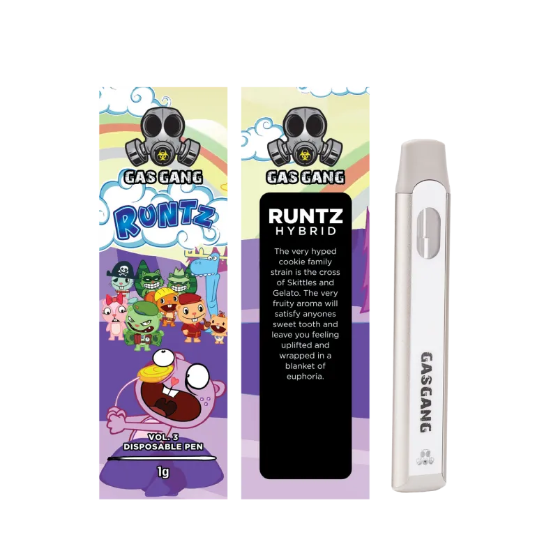 Paint-splashed Gas Gang Blue Slushie Indica 1g box with white disposable pen 21