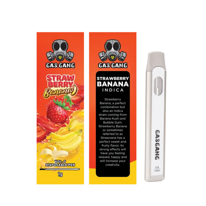 Brown Gas Gang Banana Split Indica 1g package with dessert art and white pen 26