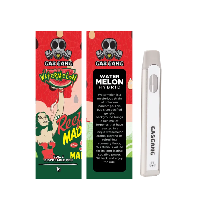 Brown Gas Gang Banana Split Indica 1g package with dessert art and white pen 29