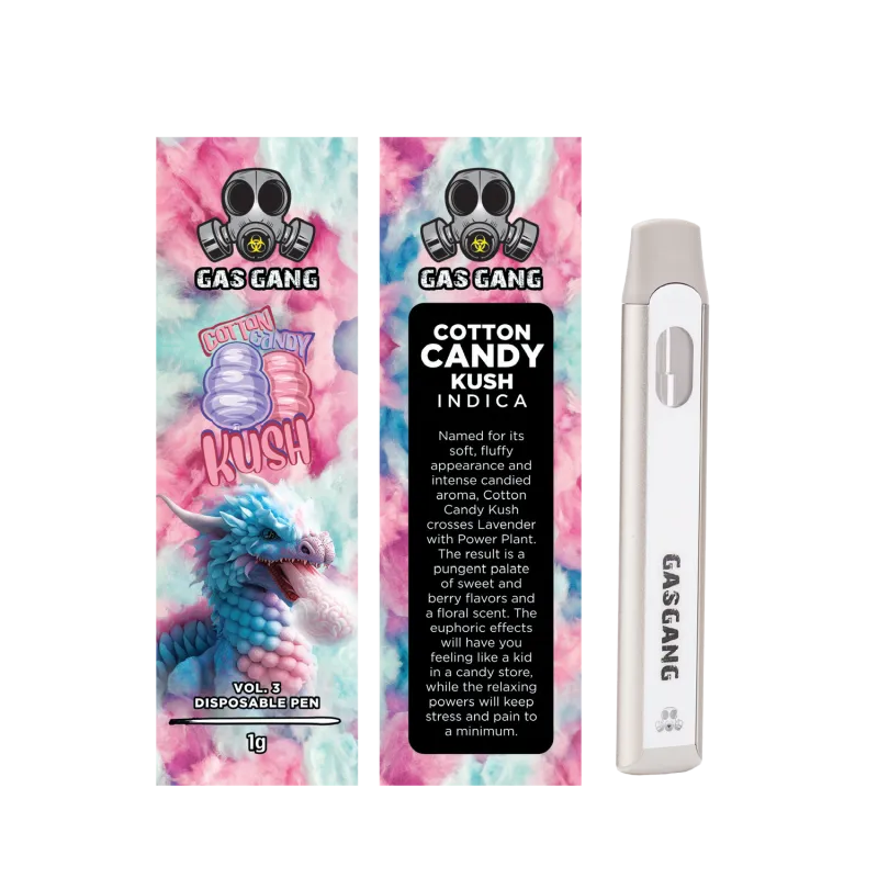 Pink Gas Gang Bubble Gum Sativa 1g disposable package with white vape pen 3
