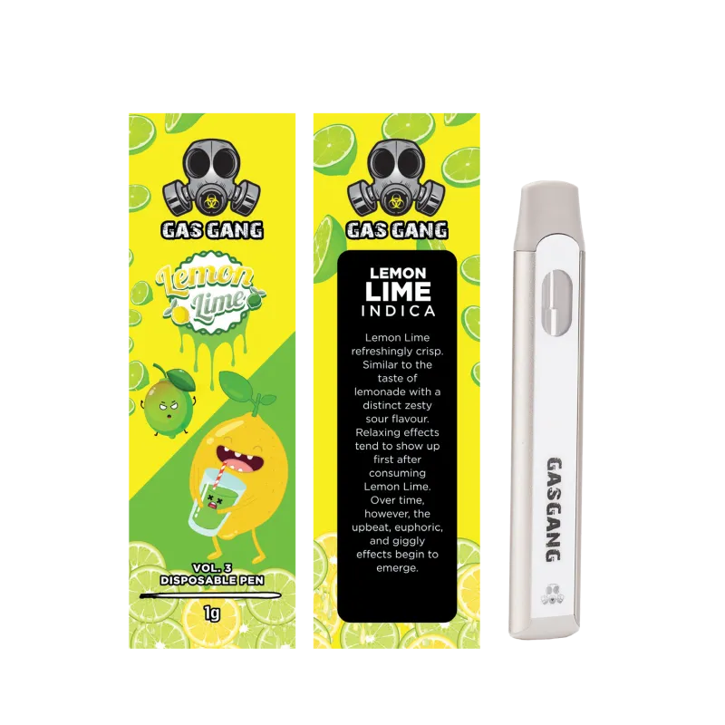 Red green and purple Gas Gang Cherry Lime Gelato Sativa 1g box and white pen 11