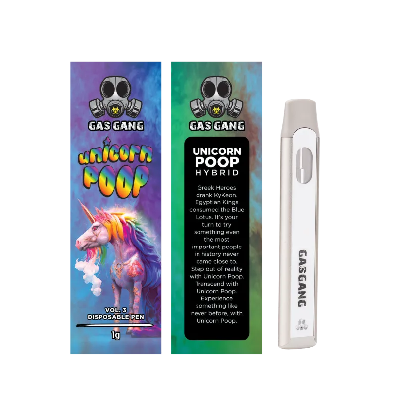 Pink and blue Gas Gang Cotton Candy Kush Indica 1g package with white pen 21