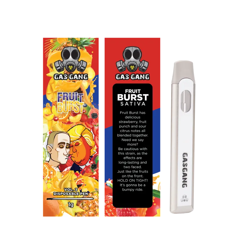 Brown Gas Gang Banana Split Indica 1g package with dessert art and white pen 9