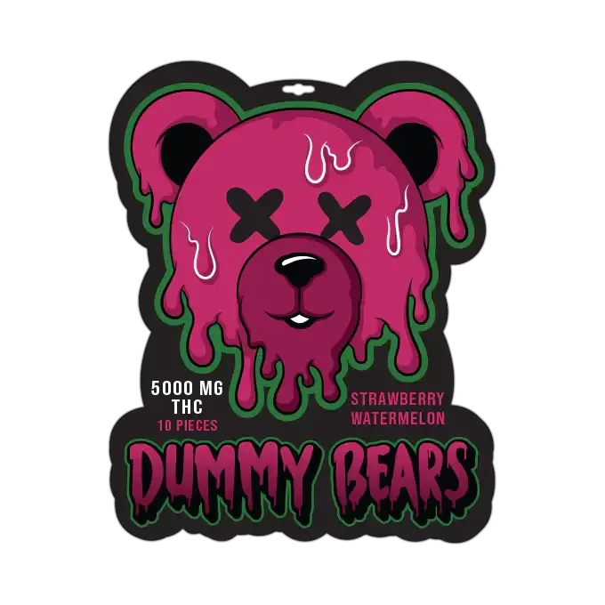 Pink-green Dummy Bears 5000mg package reading Strawberry Watermelon and 10 pieces
