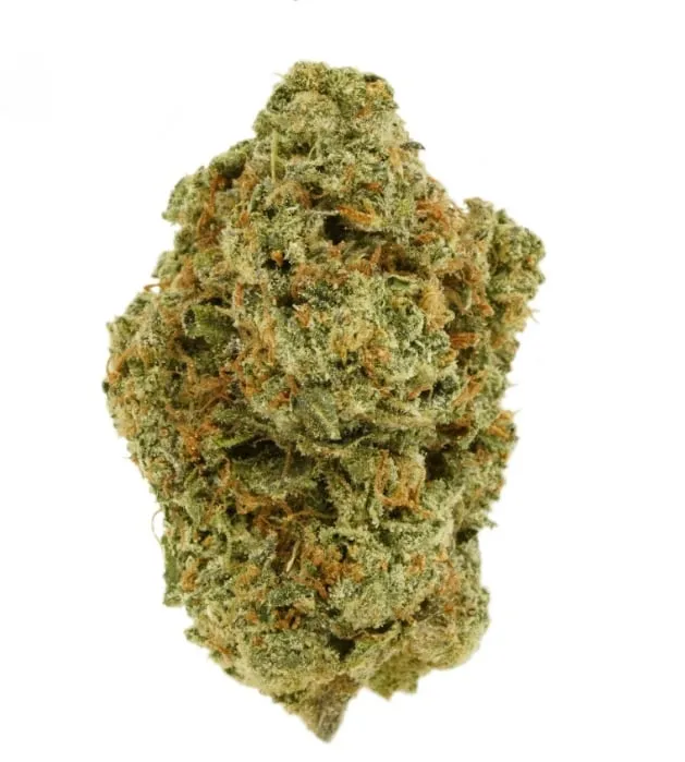 Dense sticky Peach Runtz cannabis buds covered with frosty trichomes