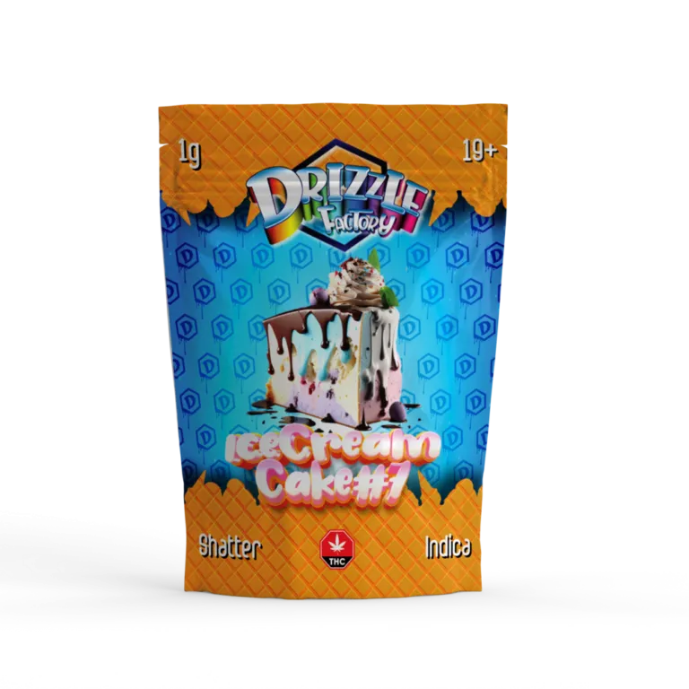 Blue pouch with a dripping square candy character and multicolour background for Tarty Pops 20