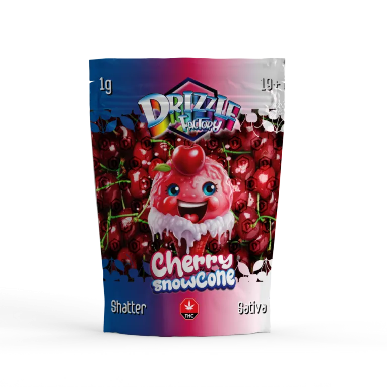 Blue pouch with a dripping square candy character and multicolour background for Tarty Pops 30