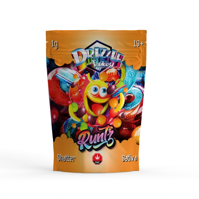 Blue pouch with a dripping square candy character and multicolour background for Tarty Pops 4