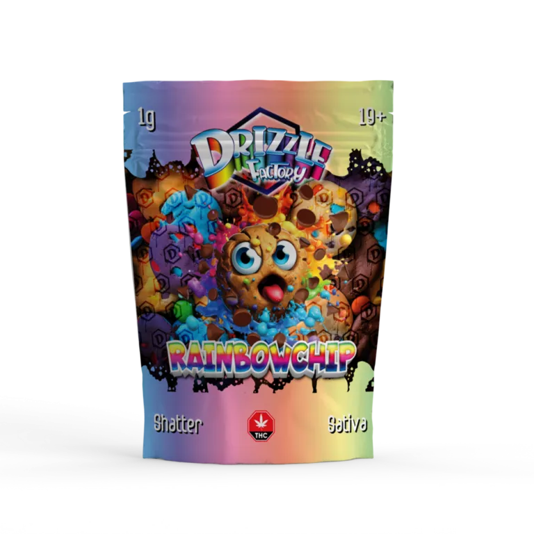 Blue pouch with a dripping square candy character and multicolour background for Tarty Pops 6